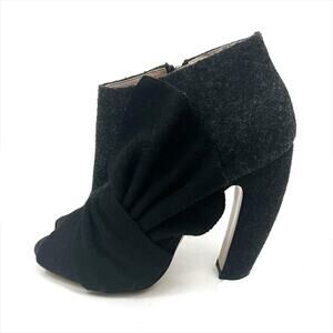 Miu Miu Dark Grey and Black Wool Open Toe Ankle Boots Booties Size 37 US 7